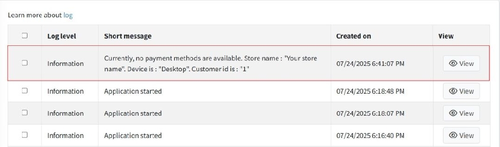 smart payment rules manager log entry page